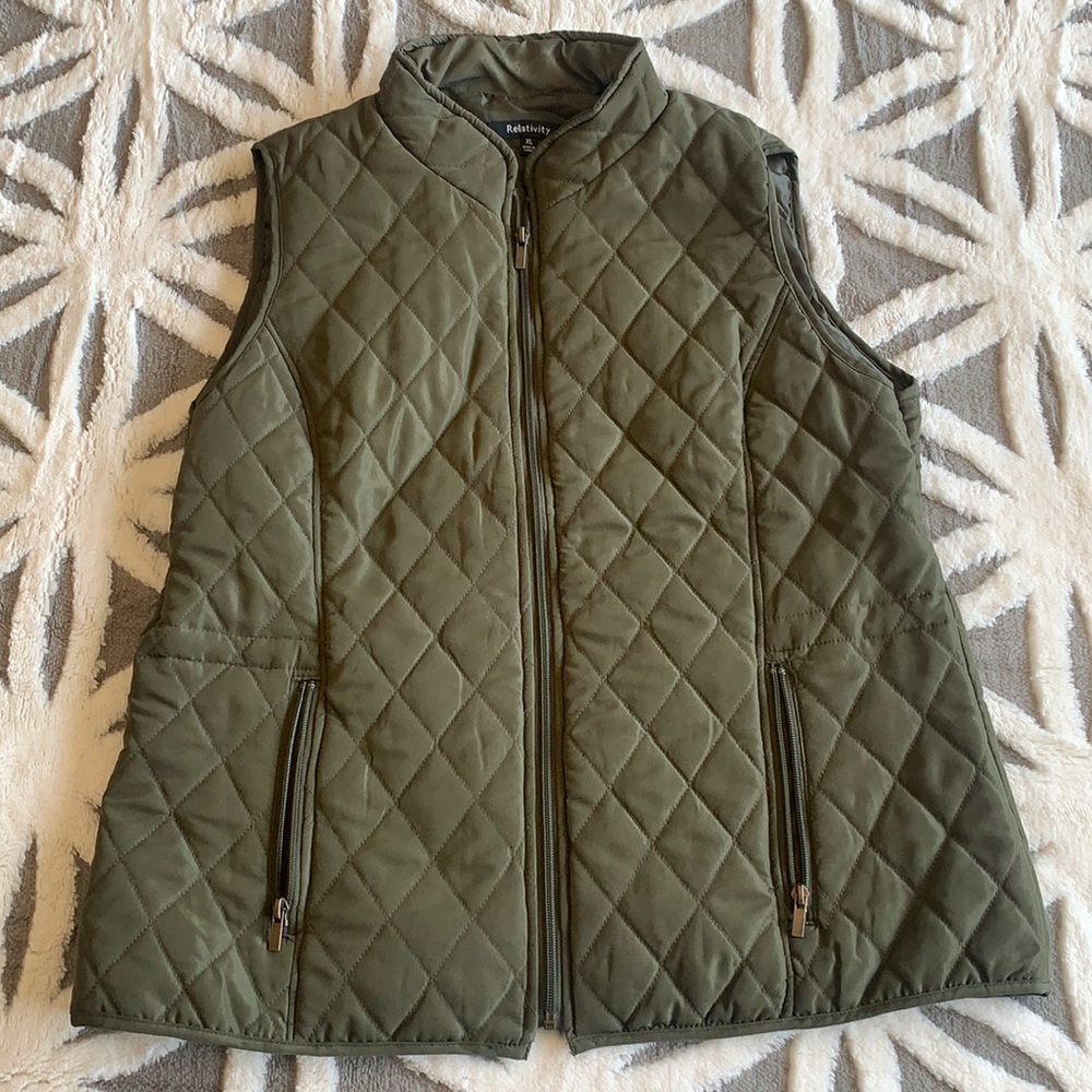 Olive green quilted vest